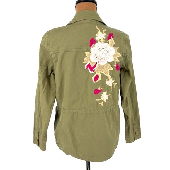 Skies Are Blue Fully Embroidered Army Green Jacket with Florals – Size Small - Picture 4 of 9